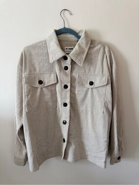 Corduroy Button-Front Shacket in Light Beige